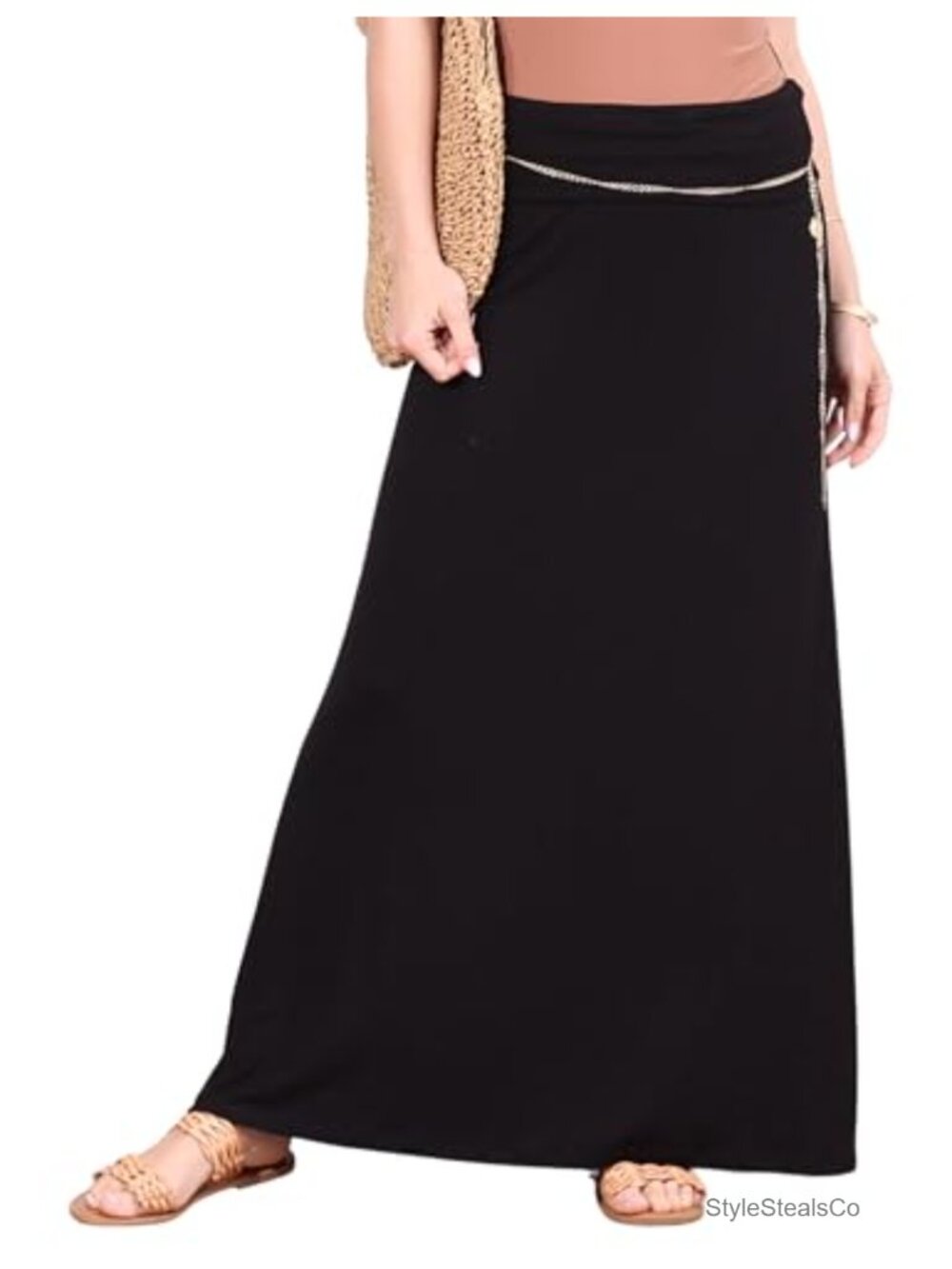 Flowy Maxi Skirt for Women, High Waist Stretchy A-Line Long Skirt